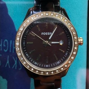Fossil Watch with Gold Stone Rim